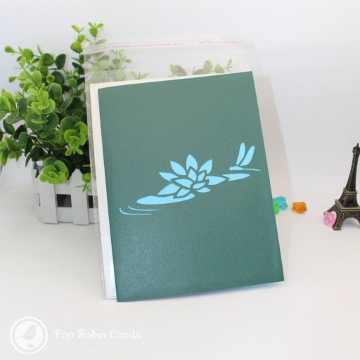 Dragonfly On Water Lily Pond Handmade 3D Pop Up Card