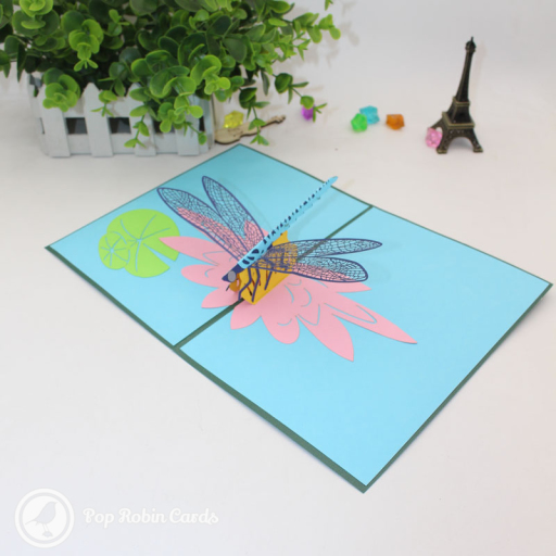 Dragonfly On Water Lily Pond Handmade 3D Pop Up Card