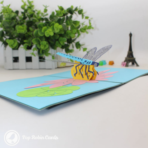 Dragonfly On Water Lily Pond Handmade 3D Pop Up Card