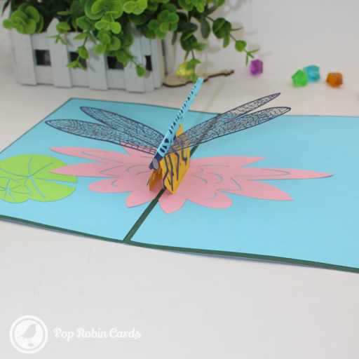 Dragonfly On Water Lily Pond Handmade 3D Pop Up Card