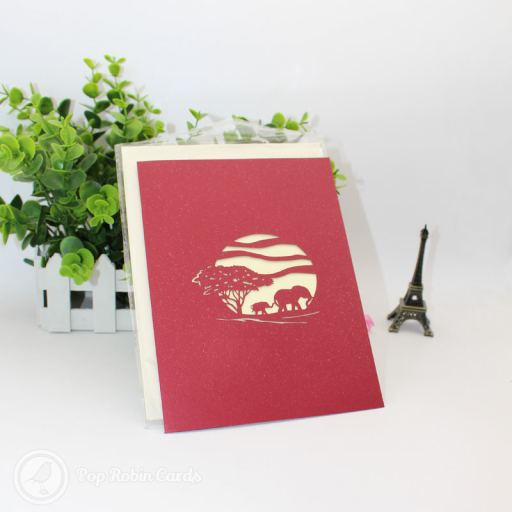 Elephants By Watering Hole Handmade 3D Pop Up Card