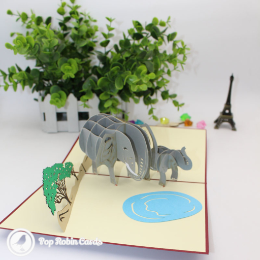 Elephants By Watering Hole Handmade 3D Pop Up Card