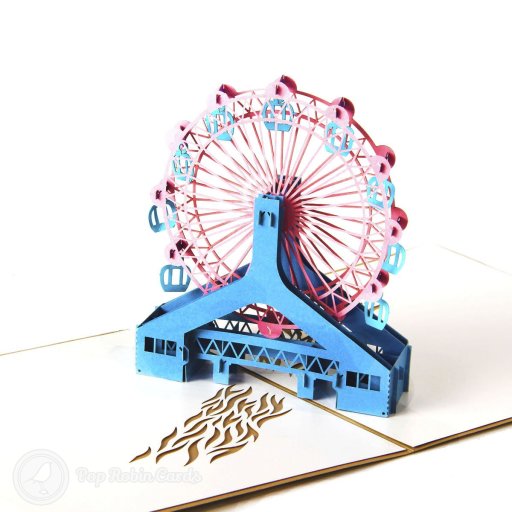 Ferris Wheel Over Water Design Handmade 3D Pop-Up Card