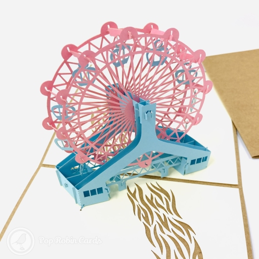 Ferris Wheel Over Water Design Handmade 3D Pop-Up Card