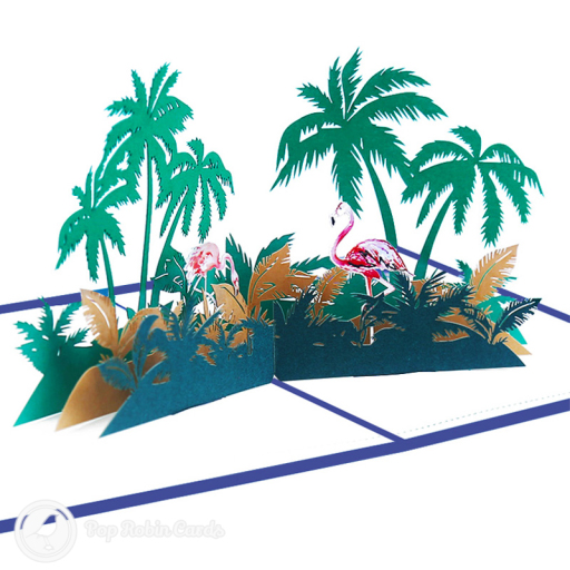 Pink Flamingoes In Palm Tree Grove 3D Pop Up Card
