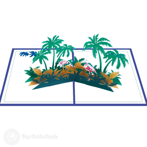 Pink Flamingoes In Palm Tree Grove 3D Pop Up Card