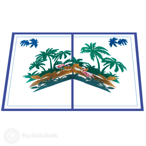 Pink Flamingoes In Palm Tree Grove 3D Pop Up Card