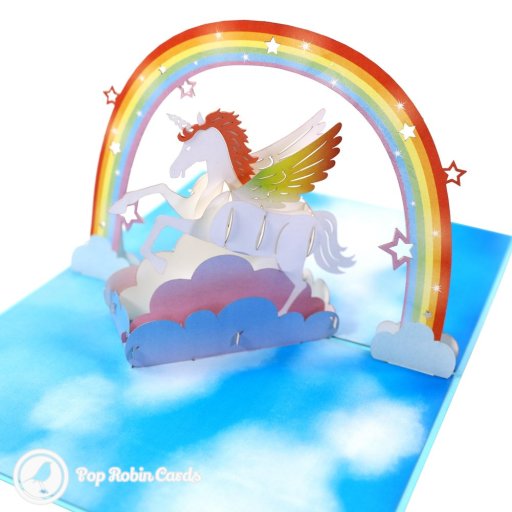 Fabulous Flying Unicorn In Sky Handmade 3D Pop-Up Card