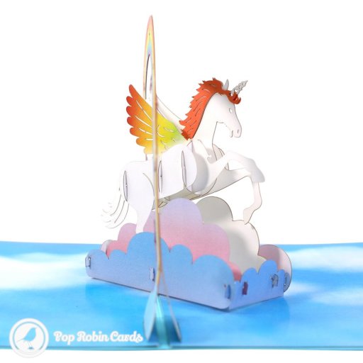 Fabulous Flying Unicorn In Sky Handmade 3D Pop-Up Card