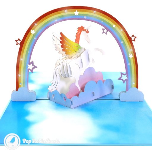 Fabulous Flying Unicorn In Sky Handmade 3D Pop-Up Card