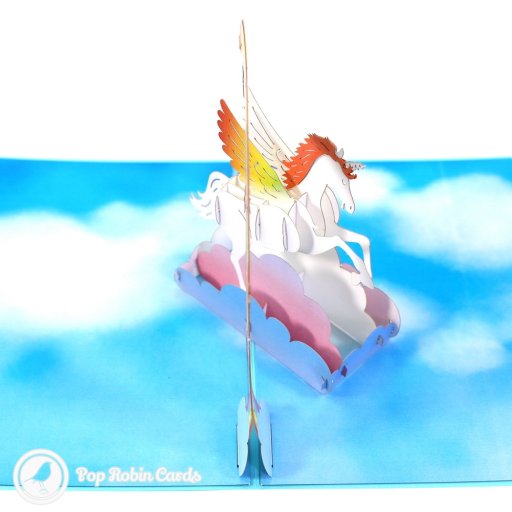 Fabulous Flying Unicorn In Sky Handmade 3D Pop-Up Card