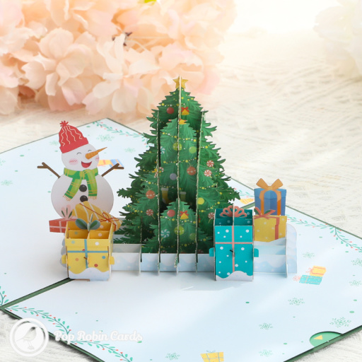 Foil Cover Christmas Tree & Snowman 3D Pop Up Christmas Card