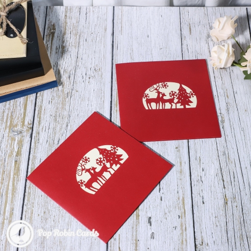 Golden Reindeer In Winter Forest 3D Pop-Up Christmas Card