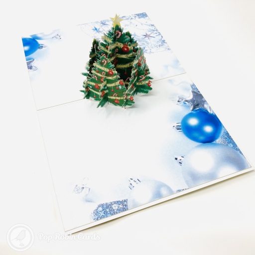 Green Christmas Tree & Blue Baubles 3D Pop Up Christmas Card