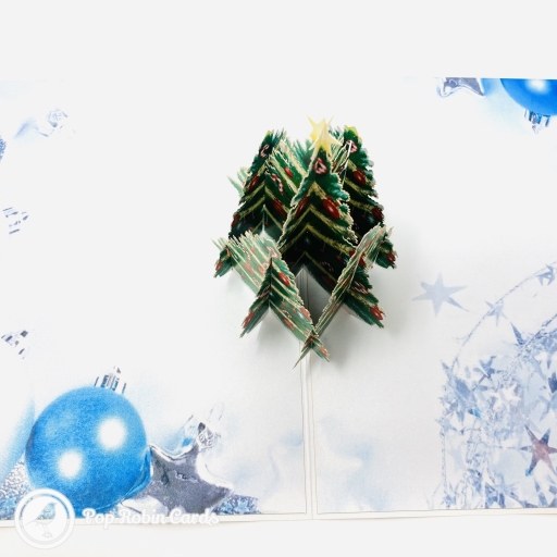 Green Christmas Tree & Blue Baubles 3D Pop Up Christmas Card