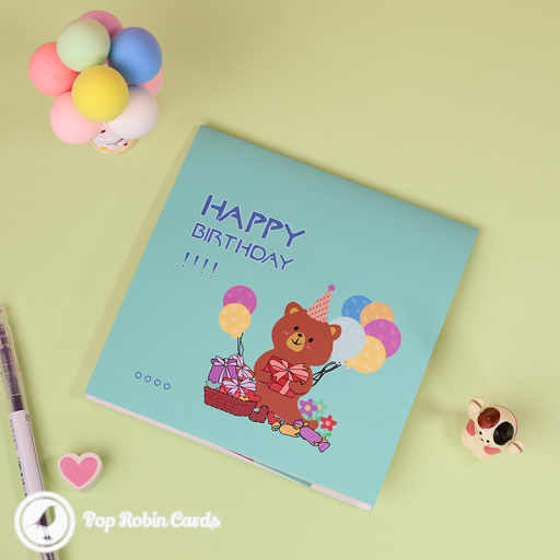 Happy Birthday Bear With Cake 3D Pop Up Card