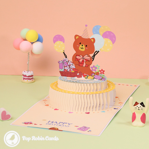 Happy Birthday Bear With Cake 3D Pop Up Card