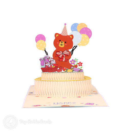 Happy Birthday Bear With Cake 3D Pop Up Card