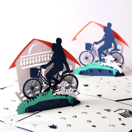 Parent & Child Riding On Bike 3D Pop Up Card