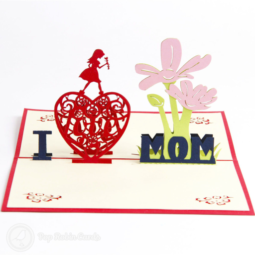 'I Love Mom' Handmade 3D Pop Up Card