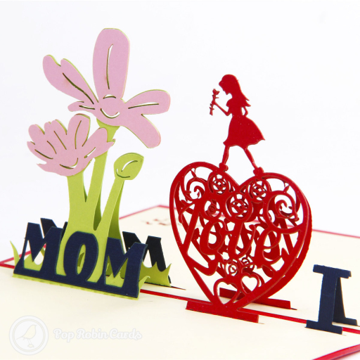 'I Love Mom' Handmade 3D Pop Up Card