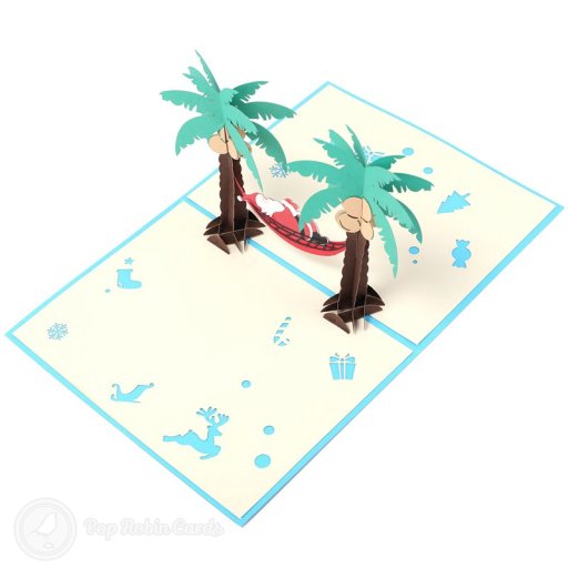 Lazy Santa On Tropical Holiday Handmade 3D Pop-Up Funny Christmas Card