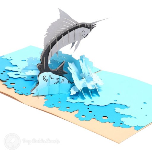 Leaping Swordfish at Sea Handmade 3D Pop-Up Card