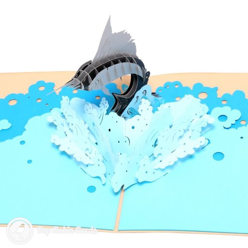 Leaping Swordfish at Sea Handmade 3D Pop-Up Card