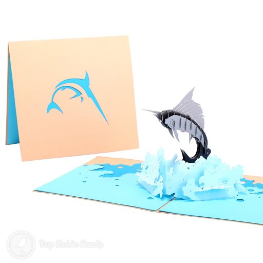 Leaping Swordfish at Sea Handmade 3D Pop-Up Card