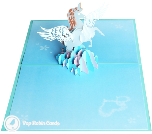 Prancing Unicorn In Clouds Handmade 3D Pop Up Card