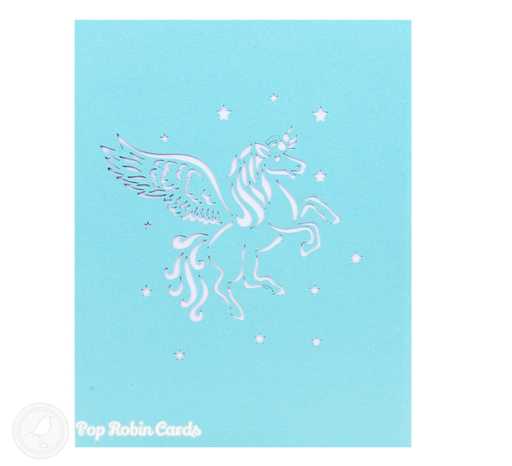 Prancing Unicorn In Clouds Handmade 3D Pop Up Card