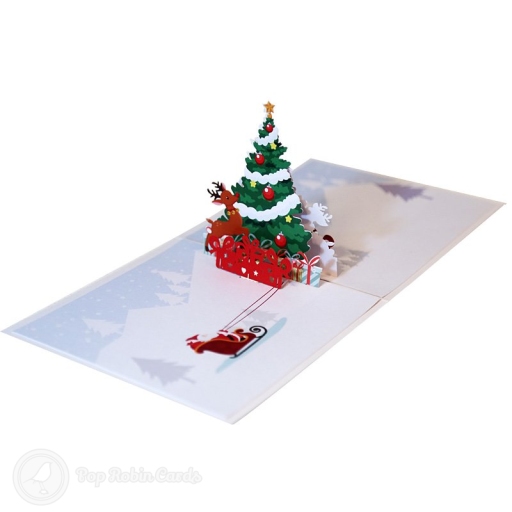 Merry Christmas Prancing Reindeer And Christmas Tree 3D Pop Up Card