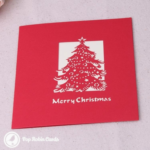 Merry Xmas Cut-Out Christmas Tree 3D Pop Up Christmas Card