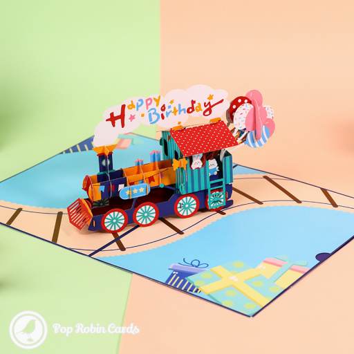 Multi Colour Happy Birthday Train 3D Pop Up Card