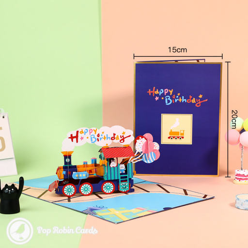 Multi Colour Happy Birthday Train 3D Pop Up Card