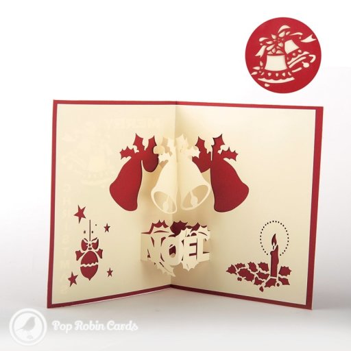 Noël & Christmas Bells Handmade 3D Pop-Up Christmas Card