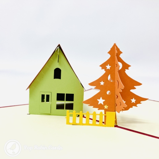 Pine Tree & Snow Lodge Handmade 3D Pop Up Card