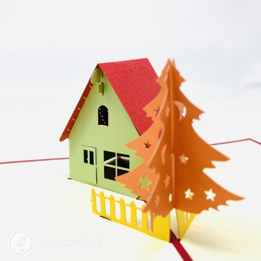 Pine Tree & Snow Lodge Handmade 3D Pop Up Card