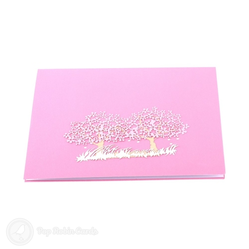 Pink Blossom Trees In Field 3D Pop-Up Card