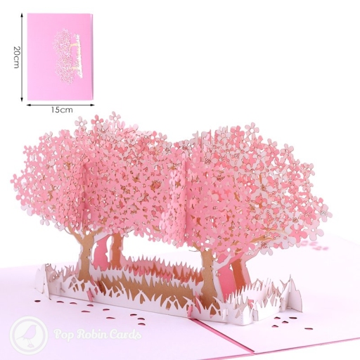 Pink Blossom Trees In Field 3D Pop-Up Card