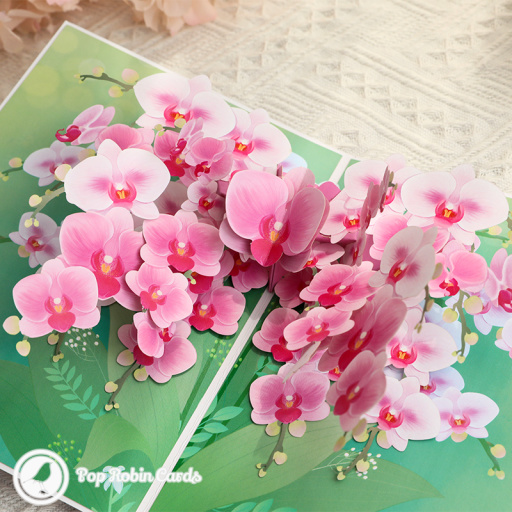 Pink Orchid Flowers Handmade 3D Greeting Card