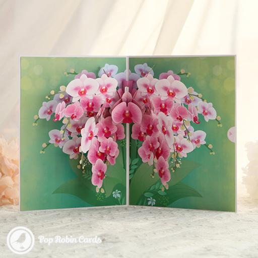 Pink Orchid Flowers Handmade 3D Greeting Card