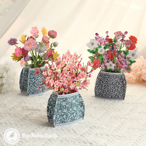 Plum Flowers In Vase Handmade 3D Greetings Card