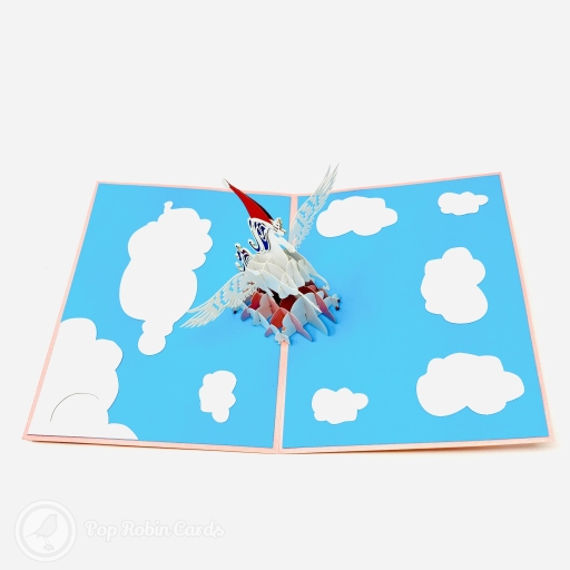 Prancing Unicorn With Christmas Hat In Clouds Handmade 3D Pop Up Card