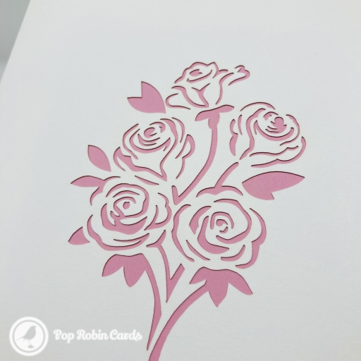 Pretty Pink Rose Bouquet 3D Handmade Pop Up Greetings Card