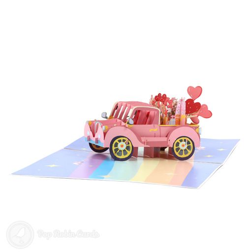 Rainbow Love Car Handmade 3D Pop Up Greeting Card