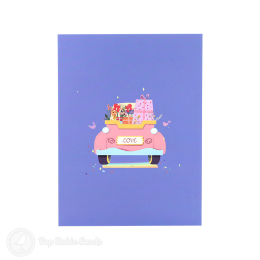 Rainbow Love Car Handmade 3D Pop Up Greeting Card