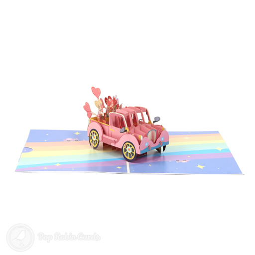 Rainbow Love Car Handmade 3D Pop Up Greeting Card
