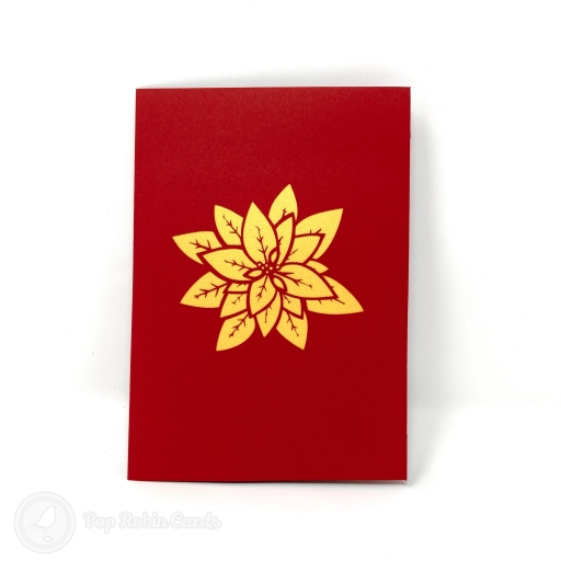 Red And Green Poinsettia Flowers 3D Handmade Pop Up Card
