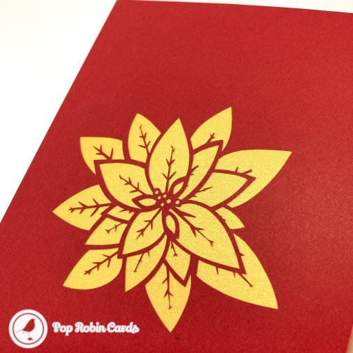 Red And Green Poinsettia Flowers 3D Handmade Pop Up Card